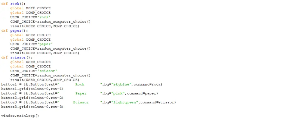 rock paper scissors game using tkinter code
