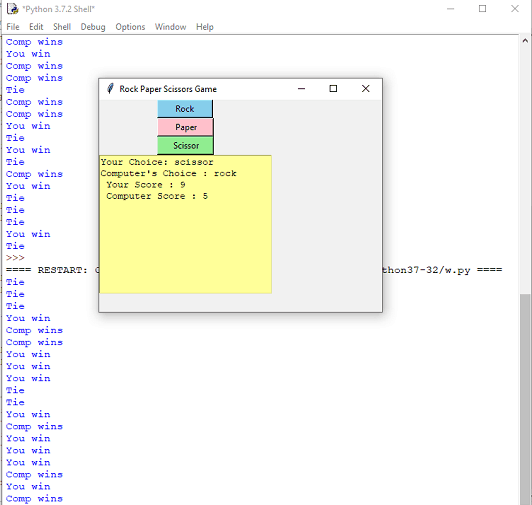 Rock paper scissors game output