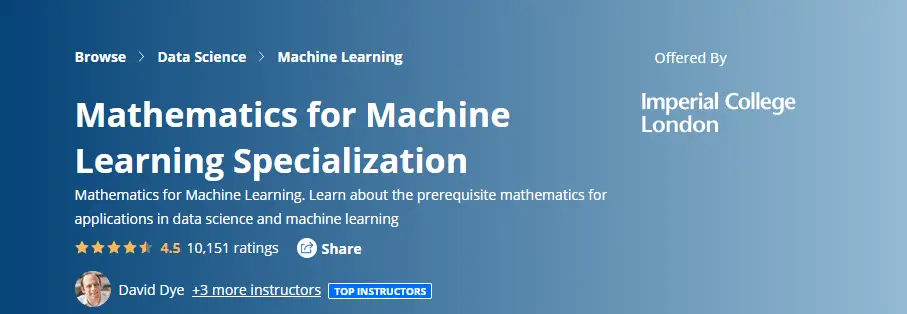 Mathematics for machine learning course from Coursera