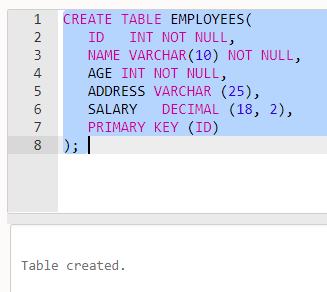 PL/SQL creating a table