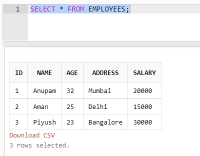 PL/SQL selecting data from a table
