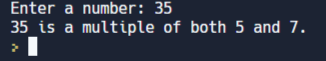 C program to check whether the given integer is a multiple of both 5 and 7 - output2