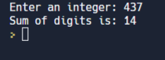 C program to find the sum of the digits of an integer using while loop - output